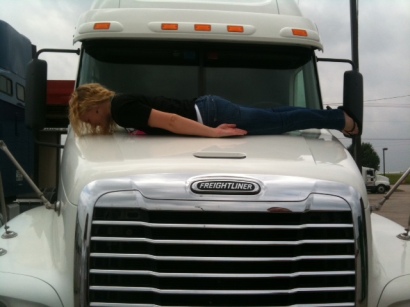 My sister planking on a semi truck, back when it was cool.